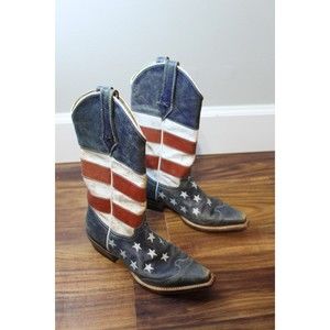 Women's Roper American Flag Cowboy Cowgirl Western Boots Leather Size 6